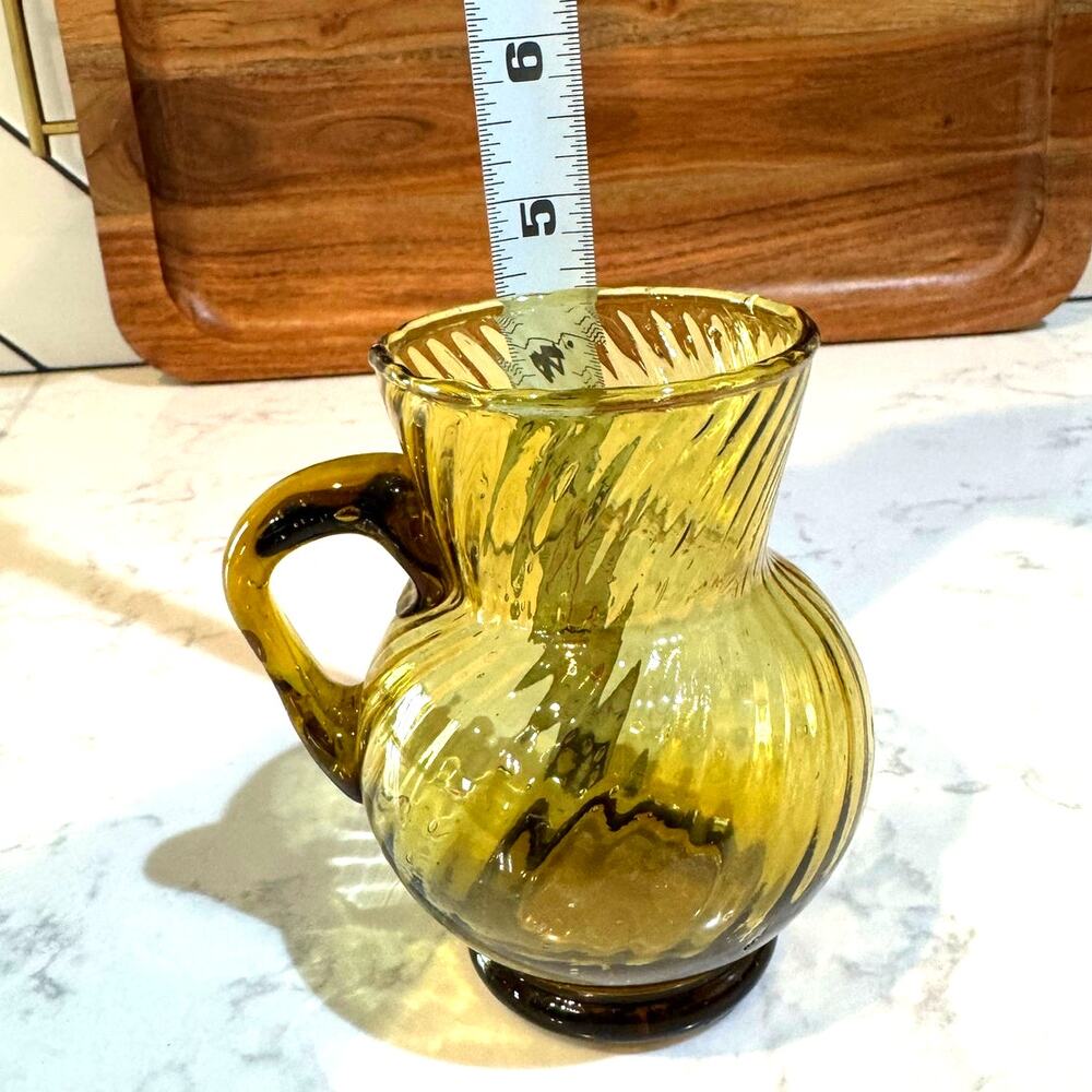 Vintage Hand Blown Amber Swirl small Glass Pitcher boho MCM eclectic artsy - Picture 11 of 11